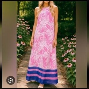 Rafaella  Maxi Dress,  L,  Bare Shoulders, Pink, White and Navy, Side